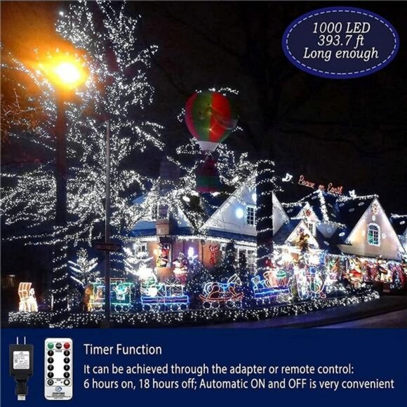 403ft 1000 LED String Lights, 8 Modes & Timer Fairy Light Plug in Waterproof LED - Picture 2 of 6